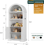 Vlsrka 71" Tall Arched Cabinet, Kitchen Pantry Cabinets, Arched Bookshelf/Bookcase,China Cabinet, Wood Kitchen Storage Cabinets with Open & Adjustable Shelves, Induction 3 Color Lights, White