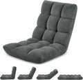 Murago Folding Floor Chair with Back Support for Adults, Adjustable Japanese Meditation; Portable Gaming Chair Recliner Seat with Comfy Cushion, for Teens, Dark Grey
