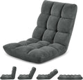 Murago Folding Floor Chair with Back Support for Adults, Adjustable Japanese Meditation; Portable Gaming Chair Recliner Seat with Comfy Cushion, for Teens, Dark Grey