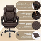 400lbs Ergonomic Reclining Office Chair with Footrest, Plus Size Big Tall Leather Recliner Office Desk Chairs with Foot Leg Rest, Brown