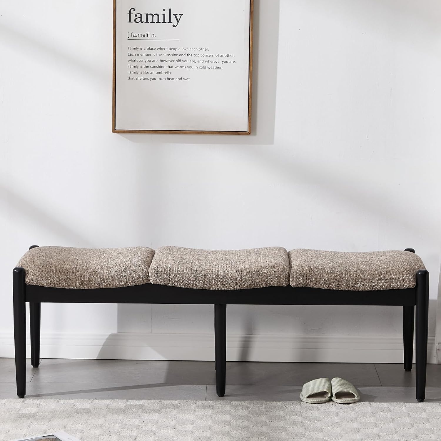 RIVOVA 54.25" Modern Ottoman Bench Upholstered Linen Bedroom End of Bed Bench Boho Bench Long Seating Bench Entryway Stool with Wood Legs for Living Room/Foyer, Khaki