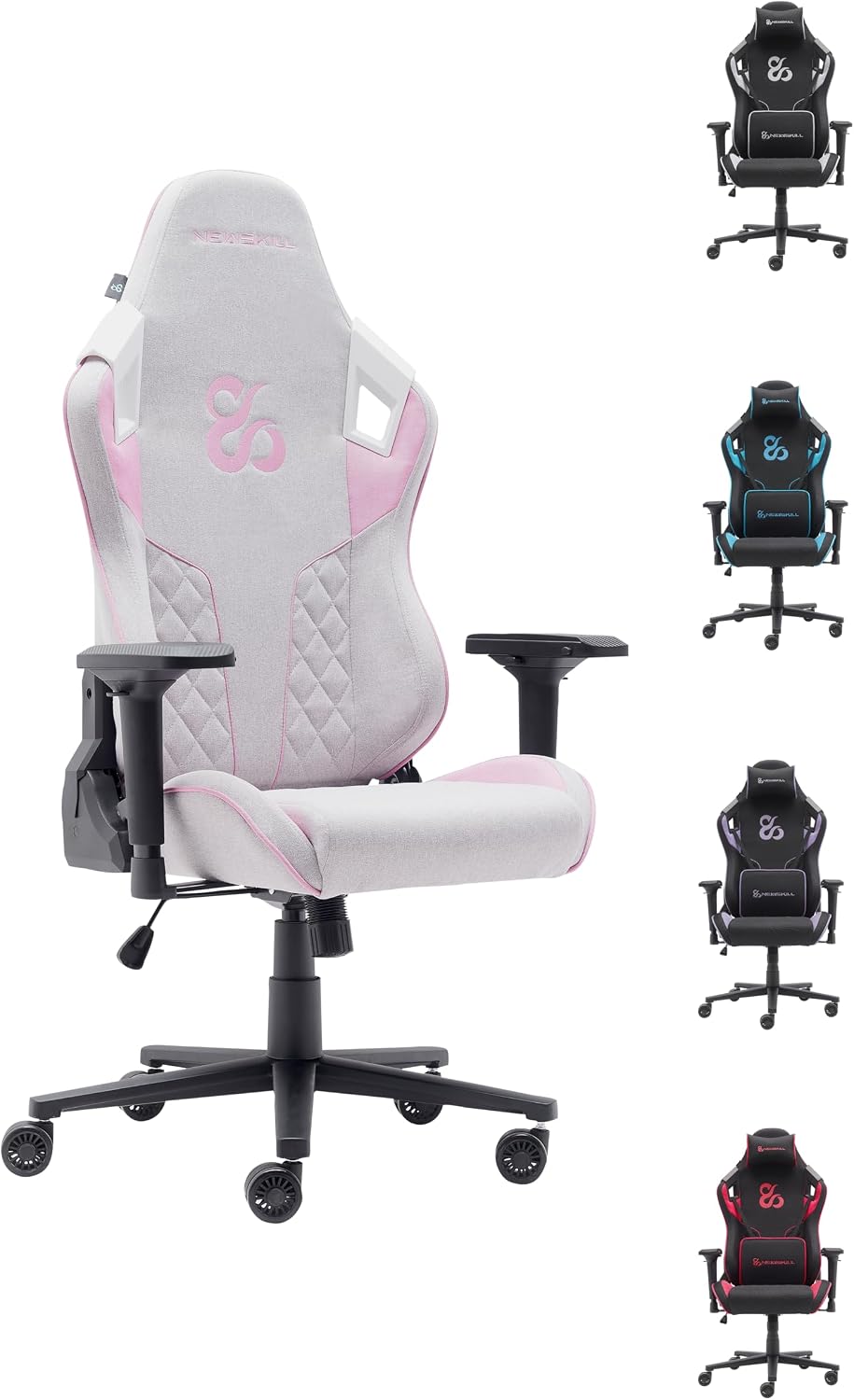 NEWSKILL Takamikura V2 Ergonomic Gaming Chair with 4D Armrests, 180° Backrest, Breathable Fabric and Steel Base, Pink