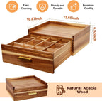 NANXITU Acacia Wood Tea Holder Organizer, Tea Box Organizer Storage Box | Tea Caddy for Tea Bags Organizer Drawer, with12 Compartments Multi-Functional Tea Station Chest for Countertop