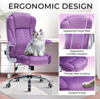 400lbs Executive Office Chair with Flip-Up Armrests, Big and Tall Computer Chair for Heavy People, Heavy Duty Ergonomic Comfy Chair, Breathable Plush Velvet(Purple)