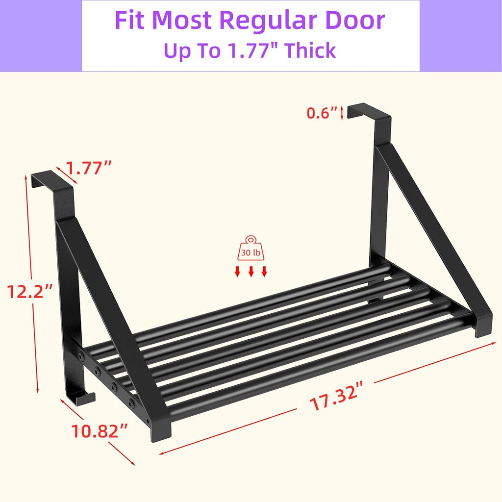 Over The Door Clothes Hanger with 2 Hooks, Stainless Steel Over The Door Hangers for Clothes with Storage Rack, Clothing Hanger Drying Racks for Laundry, Washroom, Fits Door Up to 1.77", Matte Black