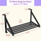 Over The Door Clothes Hanger with 2 Hooks, Stainless Steel Over The Door Hangers for Clothes with Storage Rack, Clothing Hanger Drying Racks for Laundry, Washroom, Fits Door Up to 1.77", Matte Black