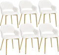 VECELO Velvet Dining Chairs Set of 6, Modern Upholstered Kitchen Chairs with Cushion, Padded Backrest and Metal Legs, White