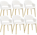 VECELO Velvet Dining Chairs Set of 6, Modern Upholstered Kitchen Chairs with Cushion, Padded Backrest and Metal Legs, White