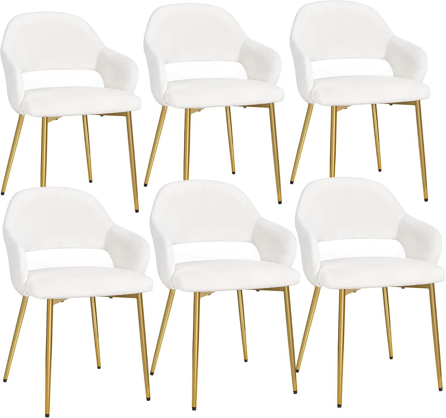 VECELO Velvet Dining Chairs Set of 6, Modern Upholstered Kitchen Chairs with Cushion, Padded Backrest and Metal Legs, White