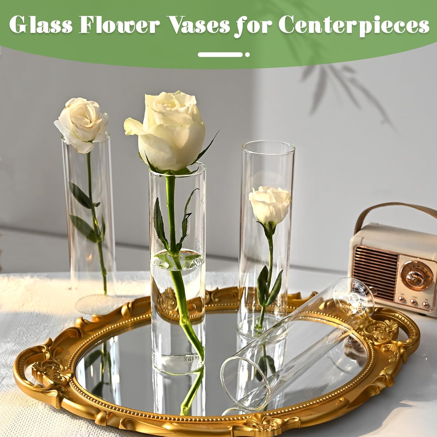 20 Pcs Glass Cylinder Bud Vases for Centerpieces, H: 7.15" x D: 1.85", Birthday Party Wedding Centerpiece Table Decorations, Home Decor, Small Cylinder Living Bud Vases in Bulk for Flowers