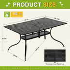 Incbruce Patio Dining Table, 60" x 36" Rectangle Metal Steel Slat Table, with 1.57" Umbrella Hole, for Backyards, Porches, Gardens or Poolside