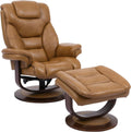 Pemberly Row Stressless Recliner with Ottoman in Brown Leather, Manual Swivel Recliner Chair for Living Room Comfort