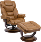 Pemberly Row Stressless Recliner with Ottoman in Brown Leather, Manual Swivel Recliner Chair for Living Room Comfort