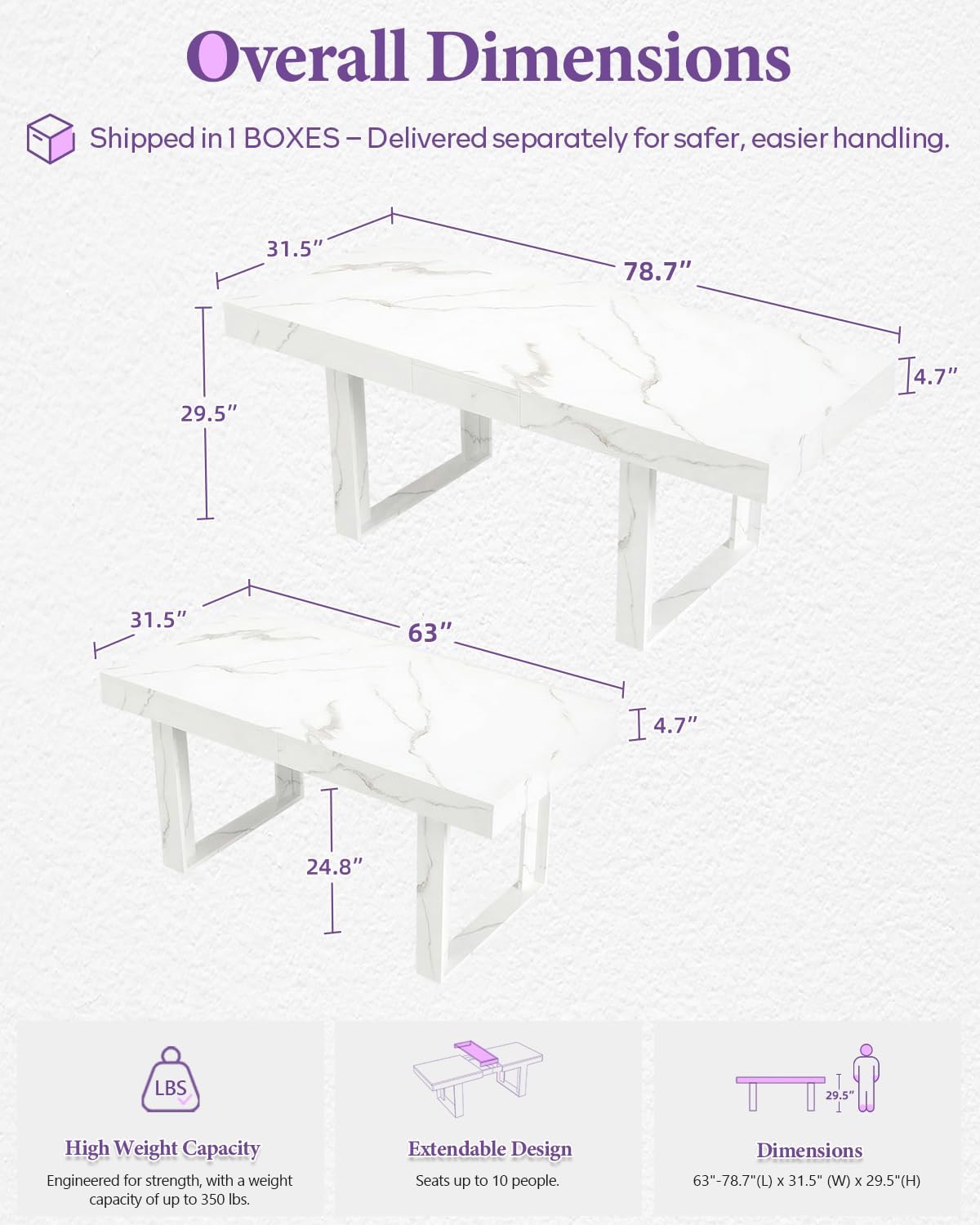 TYBOATLE 71''-87'' Extendable Dining Table Set for 4, Farmhouse Wooden Dining Room Table Set, 5 Piece Dinner Table Set with Upholstered Rattan Dining Chairs (White & White, 71''-87''- 4 Chairs)