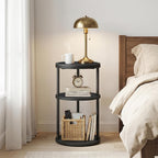 MAHANCRIS Small Round Side Table with Tray, 3-Tier End Table with Storage Shelf, Accent Table for Small Spaces, Nightstand, Coffee Drink Table for Sofa, Living Room, Bedroom, Corner, Black ETBK3101