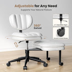 HOMRELEXA Extra-Wide & Tall Cross-Legged Office Chair – Deeply-Padded Cloud Seat, Ergonomic Back Support, Adjustable Height for ADHD & Meditation, White
