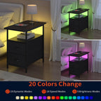 sthmec End Table with Charging Station, Narrow Side Table with 2 Drawers, LED Nightstands with Drawers, USB Ports & Power Oulets,Slim Sofa Side Tables for Small Spaces,Living Room,Bedroom, Black