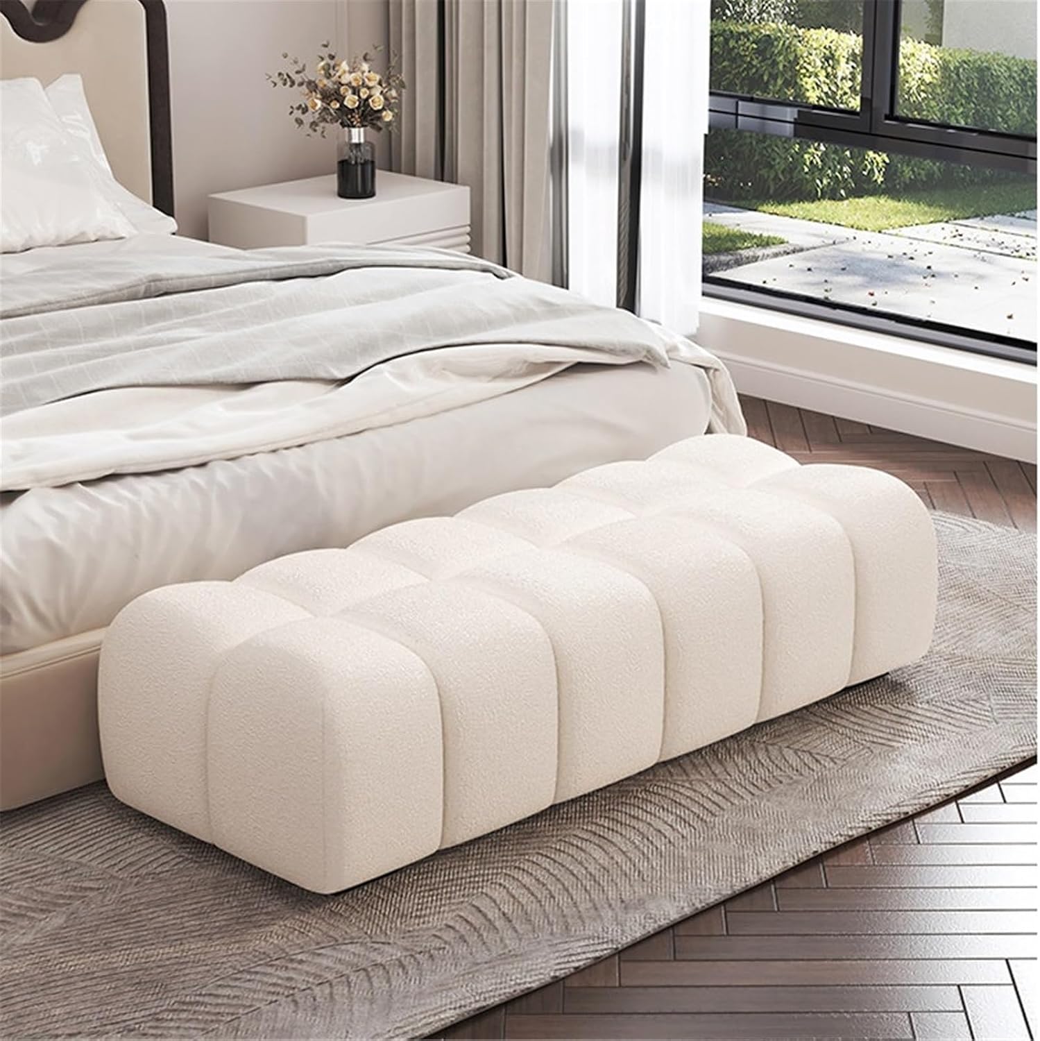 Modern Fabric Bed end Bench Long Bedroom Dressing Room Sofa Entryway(XXL)
