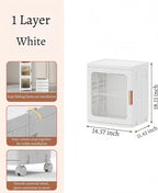 Countertop Storage Cabinet with Door and Shelf Mini Foldable Small Cabinet Organizers and Storage for Bathroom Pantry Bedroom, White(1 Layer)