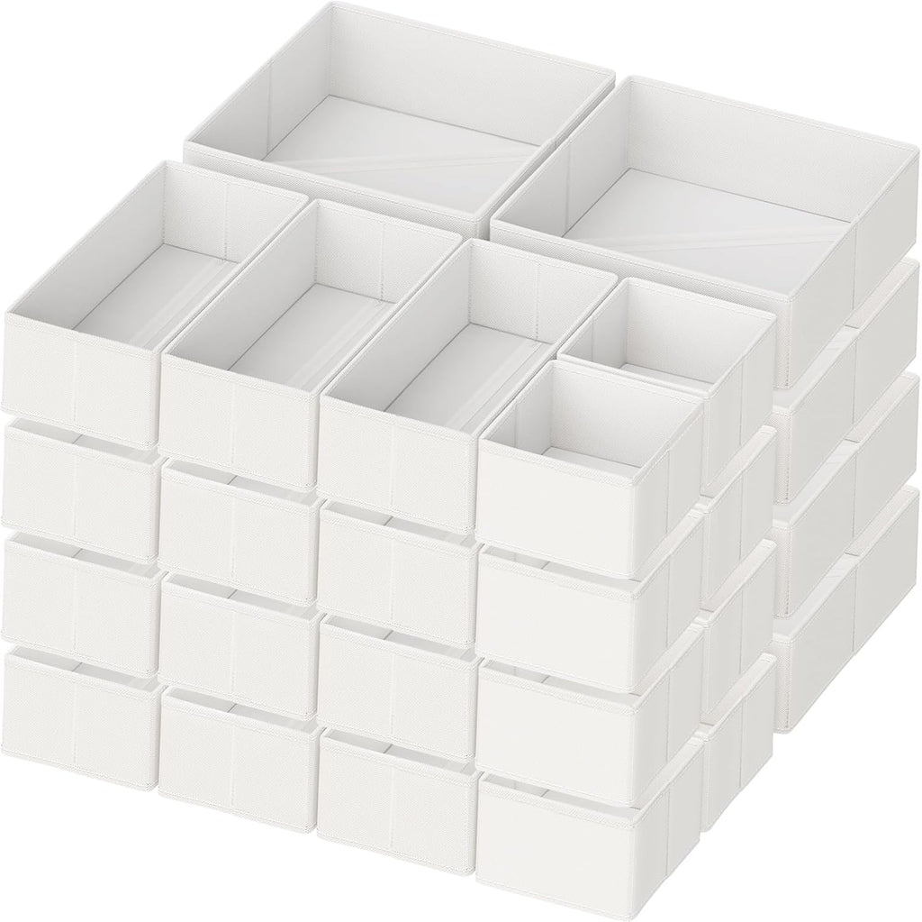 Criusia Drawer Organizer Clothes, 24 Pack Dresser Organizer for Baby Clothes, Underwear, Sock- Foldable Closet Organization and Storage Dividers Bins for Nursery, Bedroom and Dorm (White)