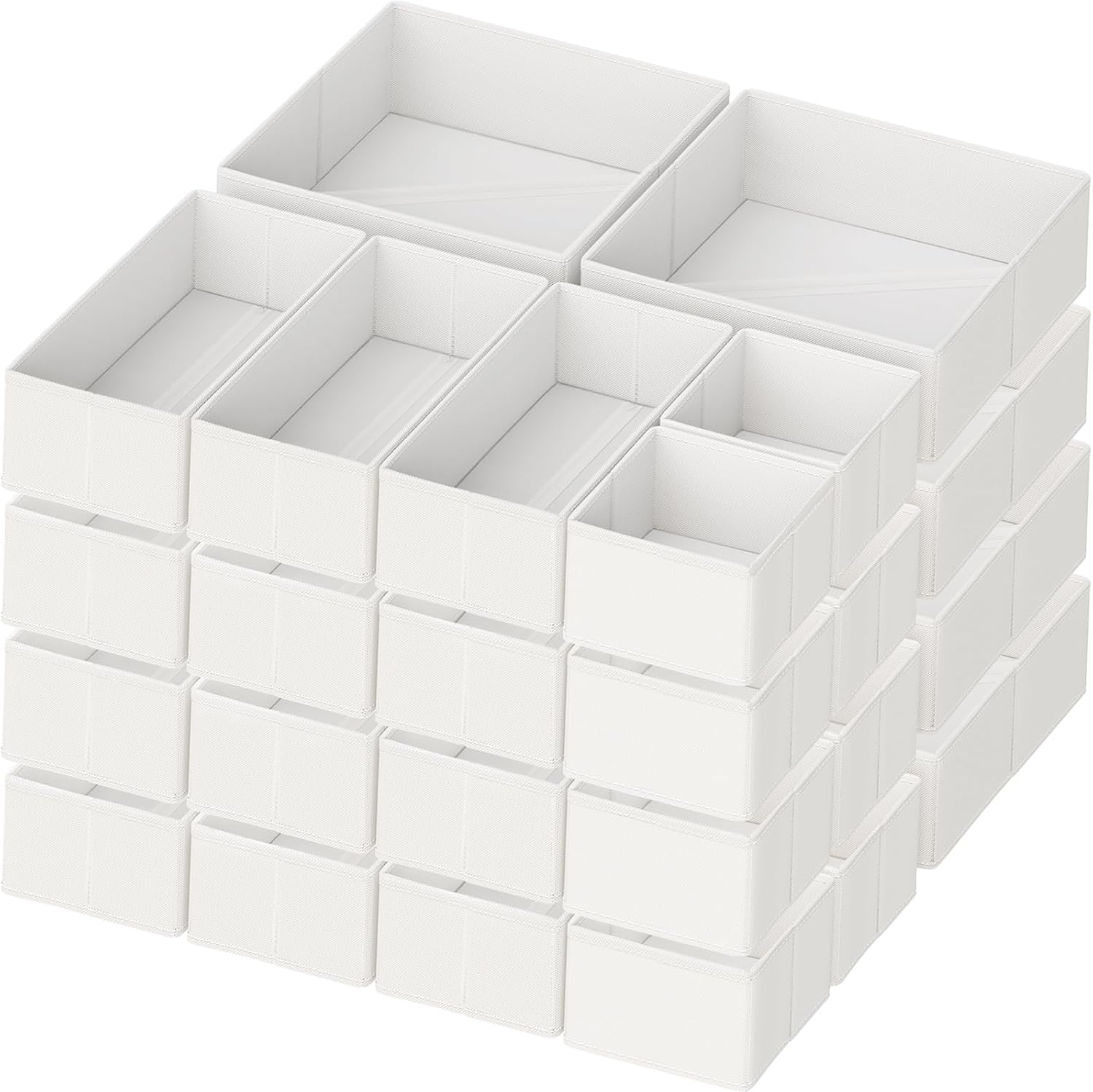 Criusia Drawer Organizer Clothes, 24 Pack Dresser Organizer for Baby Clothes, Underwear, Sock- Foldable Closet Organization and Storage Dividers Bins for Nursery, Bedroom and Dorm (White)