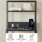Furnulem Night Stand Set 2 with Charging Station, 46" Black Bedside Table | RGB LED Lights, 4-Tier Storage Shelves & 3 Fabric Drawers, Metal Frame, Wood Desktop, Easy Assembly for Bedroom Hallway Dorm