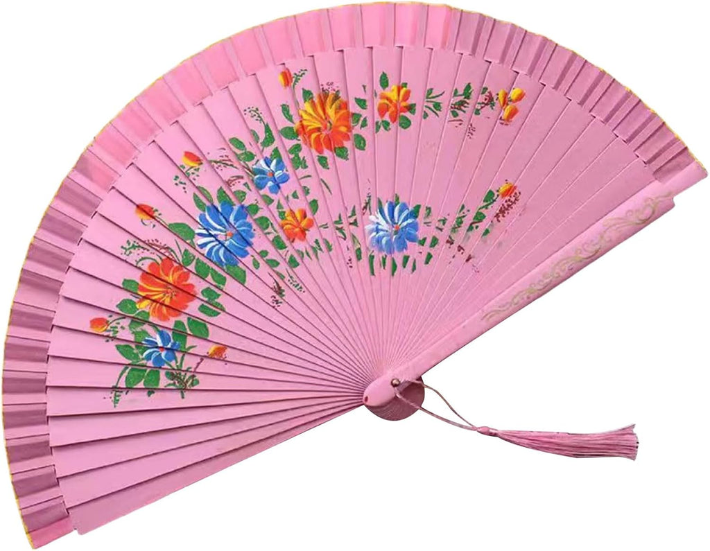 Elegant Spanish Dancing Fan, Vintage Hand, Double Sided Hand Painted Florals Folding for Decoration and Photography Prop