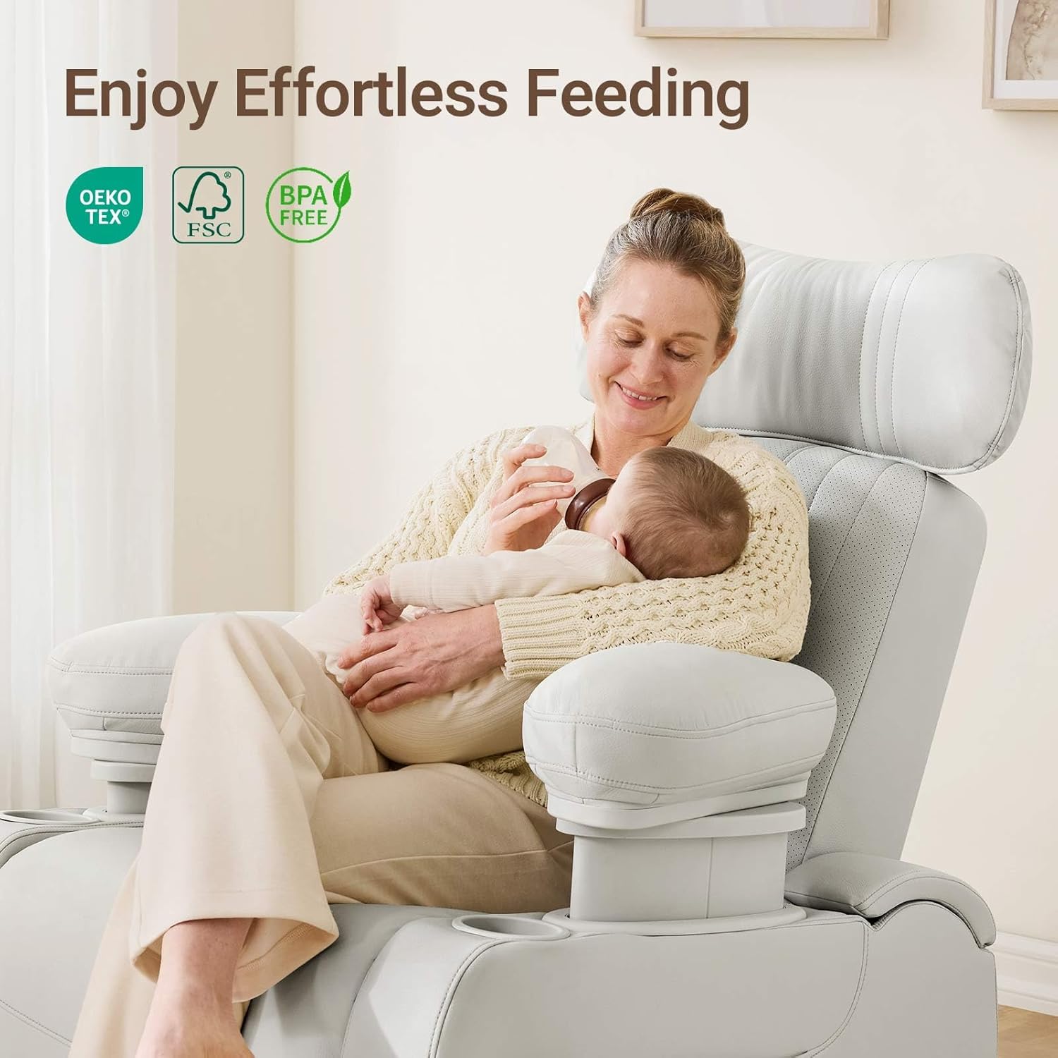 MAMAZING Lullapod Max Power Nursery Rocking Chair with Independent Recline & Footrest, Swivel Nursery Recliner Glider with Electric Adjustable Armrests, Silent Rocking, Oeko-TEX Certified