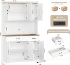 HOSTACK 71" Pantry Cabinet with Charging Station, Tall Kitchen Pantry Storage Cabinet with Microwave Stand, Farmhouse Kitchen Hutch with Storage Drawers for Living Room, Dining Room, White