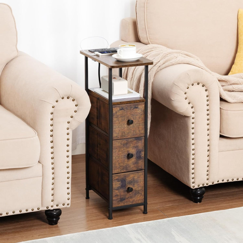 LOAKEKEL Narrow End Tables Living Room Set of 2 with Charging Station
