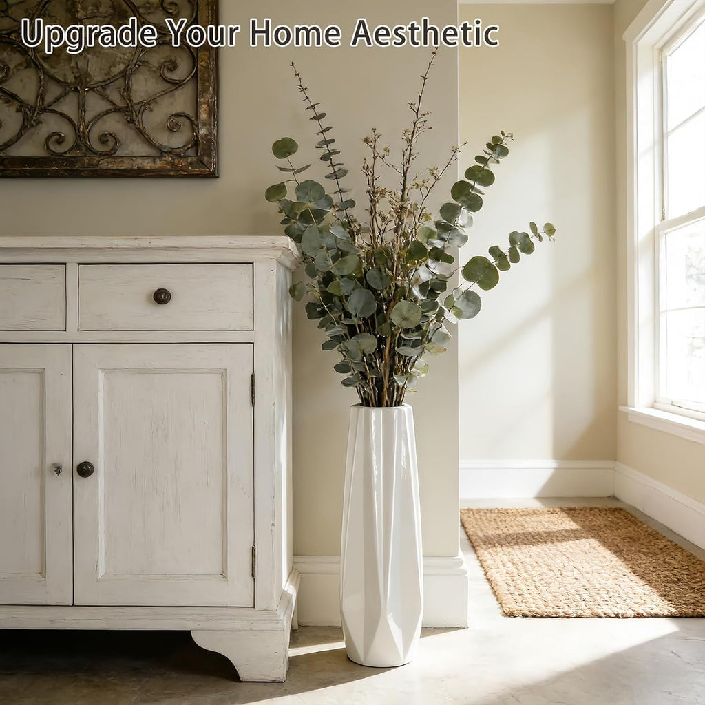 Ceramic Tall Floor Vase, White 17.7" Large Flower Vase Decorative Vases for Pampas Grass Living Room Modern Home Decor Office Bedroom Kitchen Wedding House Décor, Gift for Wedding Housewarming