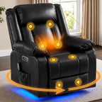 Power Swivel Rocker Recliner Chair with Independent Footrest Control | Massage Recliner Chair, Dual Motor, Nursery Rocker Reclining Chair with Pockets, LED Light for Living Room, PU Black