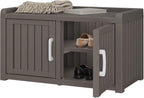 Outdoor Shoe Bench, Waterproof UV-Resistant Indoor Resin Shoe Cabinet, Entryway Shoe Storage with 2 Doors, Living Room, Bedroom, Gray (Two-Door)