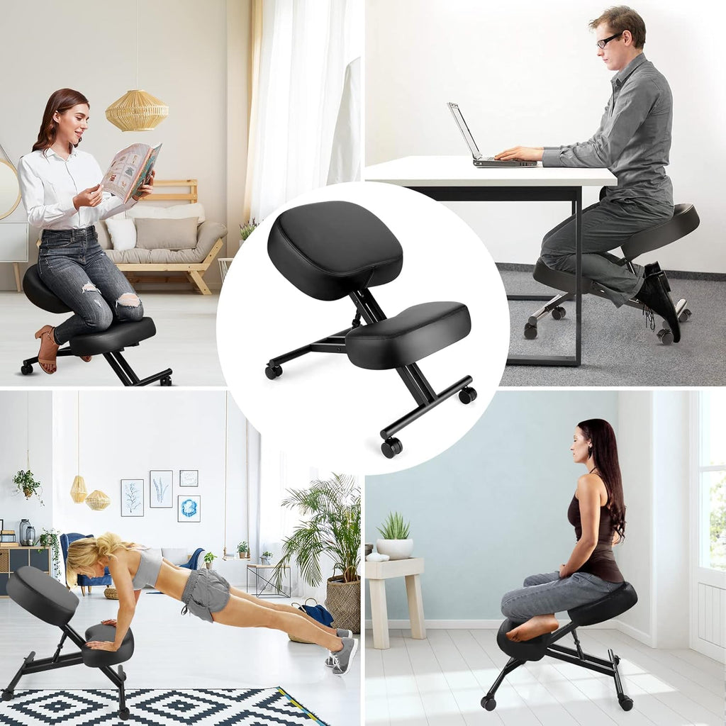 Ergonomic Kneeling Chair, Meditation Chair with Height Adjustable and Cushion for Home and Office, Posture Office Stool with an Angled Seat and Casters