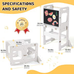 labebe 4-in-1 Toddler Kitchen Helper Tower with Chalkboard, Foldable Learning Standing Stool for Kids 18M+, Wooden Montessori Step Stool for Kitchen Counter, Bathroom Sink & Playroom