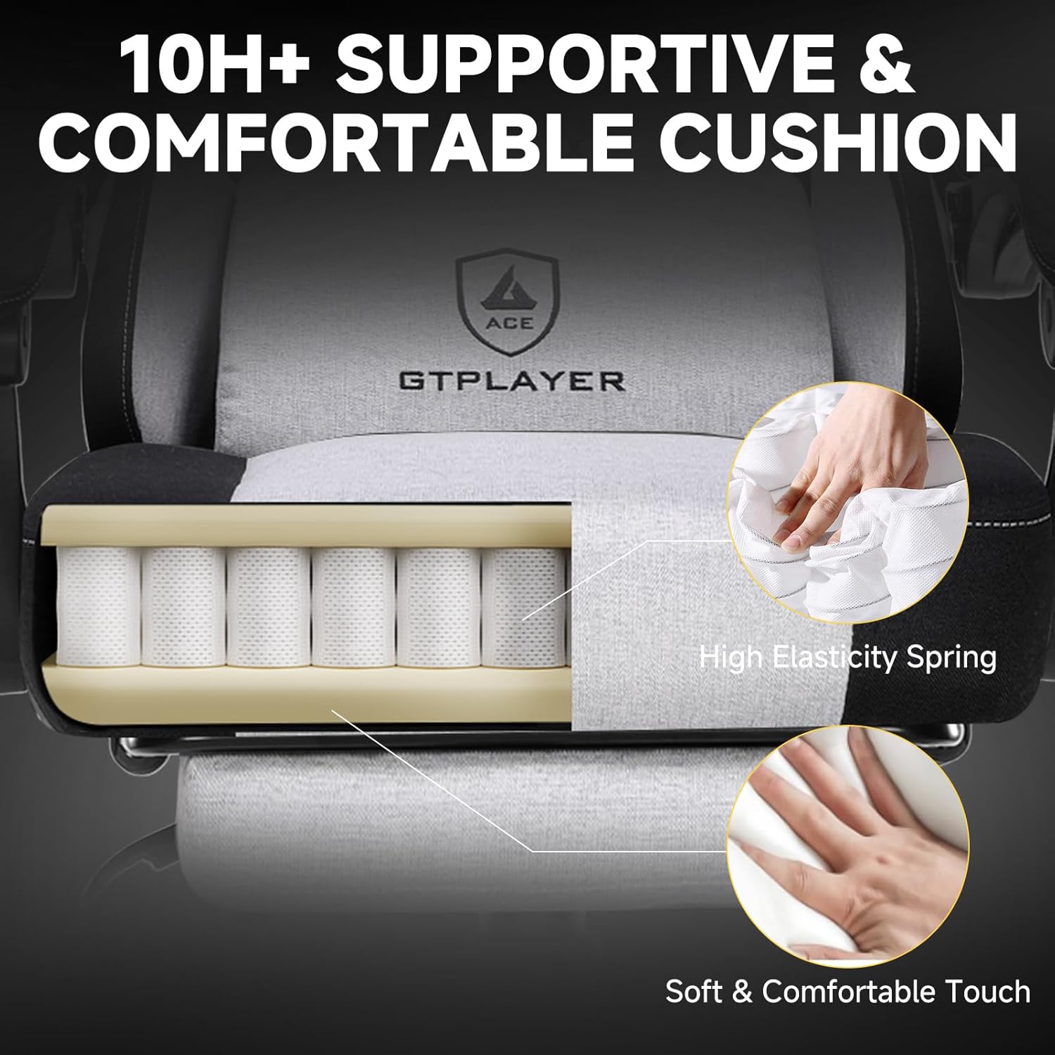 GTPLAYER Gaming Chair, Fabric Computer Office Chair with Pocket Spring Cushion, Ergonomic Office and Gaming, Video Gaming Chair with Linkage Armrests, High Back Desk Chair with Adjustable Recliner