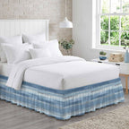 Gray Blue Ombre Bed Skirt King Size Bed Skirting 16 Inch Drop Adjustable Elastic Dust Ruffles Wrap Around Bedskirt Pleated Modern Abstract Watercolor Stripes Bedding Frame Cover for King Size Dorm