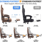 Desk Computer Gaming Chair - Ergonomic Game Office Chair with Extended Footrest and Massage Lumbar Support, Home Gamer Video Game Chairs with Spring Cushion for Adults (Pro Brown Leather)