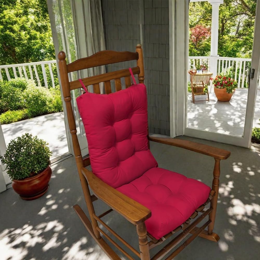 Rocking Chair Cushion Set, Patio Chair Cushions, Tufted Chair Pads for Rocker Furniture, Indoor Seat Cushions with Ties (Navy Blue)