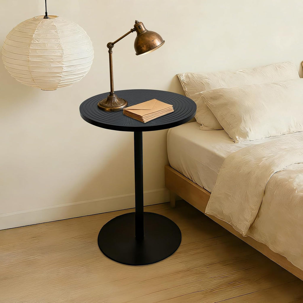 Small Round Side Table Set of 2 Drink End Tables for Living Room Small Spaces Modern Accent Bedside Nightstand Bedroom, Corners, and Office Walnut Ø 15.75 x H 16.93 & Black Φ13.78 x H 20.87