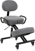Ergonomic Kneeling Chair with Backrest, Improve Posture, Thick Cushions, Locking Wheels for Home & Office, AKONI 512B (Dim Grey)