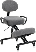 Ergonomic Kneeling Chair with Backrest, Improve Posture, Thick Cushions, Locking Wheels for Home & Office, AKONI 512B (Dim Grey)