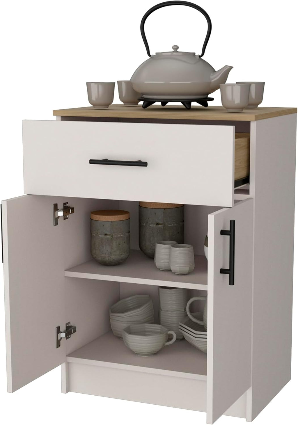 Kitchen Pantry Cabinet with 2 Doors 1 Drawer: Compact Storage for Small Spaces & Commercial Kitchens - Melamine Particleboard Construction for Food Service Areas & Micro Business Use