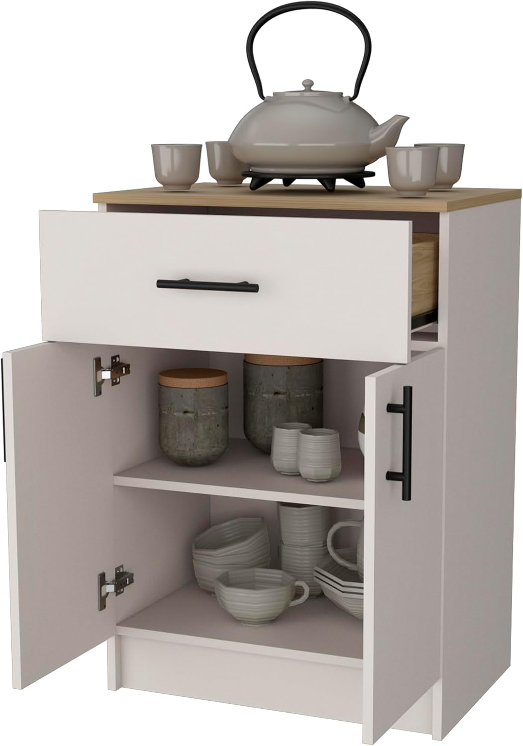 Kitchen Pantry Cabinet with 2 Doors 1 Drawer: Compact Storage for Small Spaces & Commercial Kitchens - Melamine Particleboard Construction for Food Service Areas & Micro Business Use