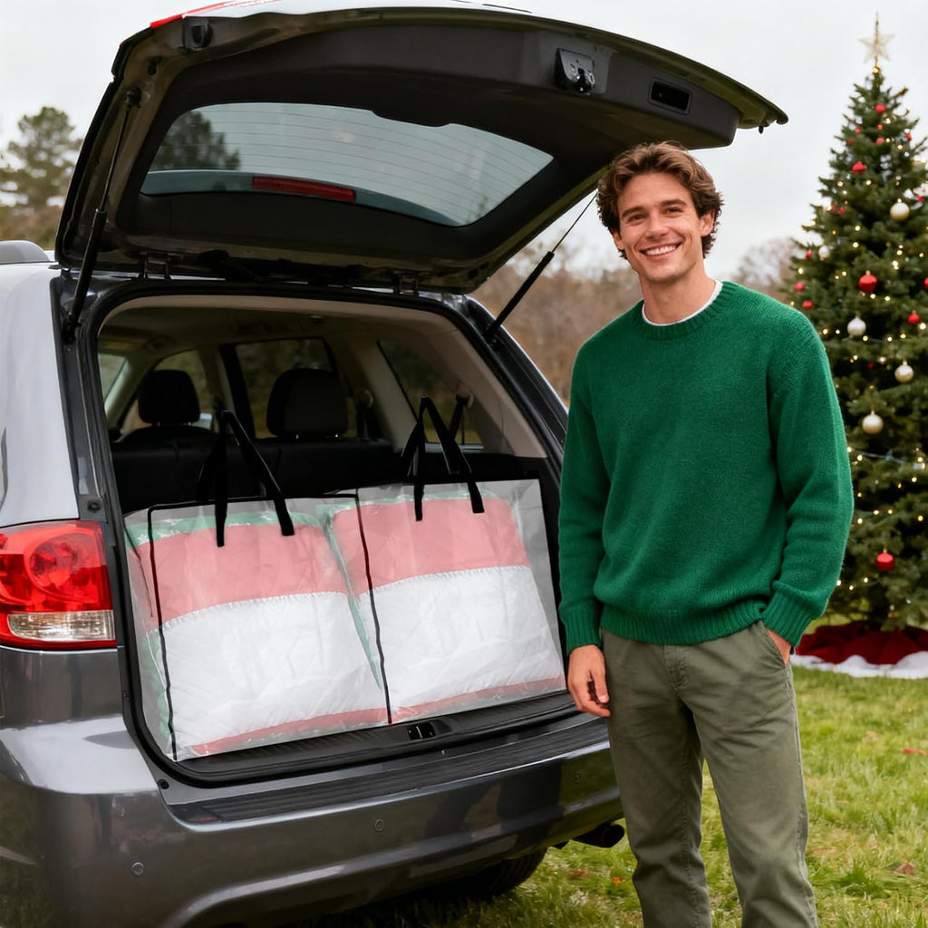 RAINFLOW Wreath Storage Container - 2 PCS Clear Moving Bags Heavy Duty for Christmas Wreaths Garland Clothes Gift Pillow Toy Plastic Storage Bag with Zipper Moving Supplies College Dorm(24 inch)