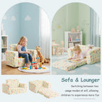 Tiita 2-in-1 Kids Sofa, Convertible Children Couch to Lounger, Flip Out Kids Chair, Toddler Armrest Chair Bed, Folding Kid Play Sofa for Girl or Boy, Flower