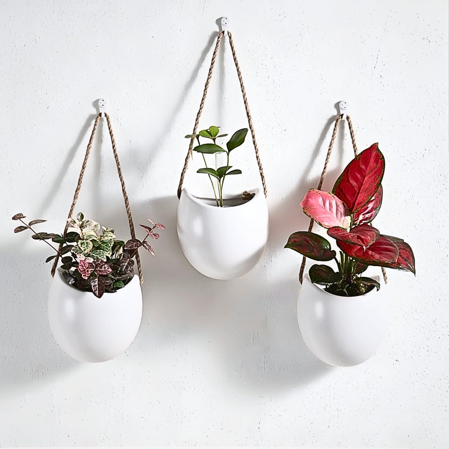 Set of 3 Ceramic Wall Planters Small Pocket Vases Hanging Decor | (paired with real or fake flowers) Wall Decor for Home Entryway, Hallway, Bathroom, Living Room, Dining Room, Office, Garden