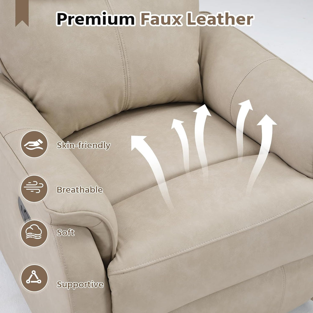 HAOMARKETS Swivel Rocker Recliner Chair Set of 2, Manual Faux Leather Glider Rocking Recliners for Adults, 360° Swivel Nursery Reclining Sofa with Padded Backrest for Living Room, Beige