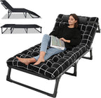 Chaise Lounge Chair | Outdoor Tanning Chair with Pillow[4 Positions] | Heavy Duty Portable Lounge Chairs | Patio Chaise Lounger Camping Cot for Outdoor Sunbathing Patio Pool Lawn Deck Poolside Black