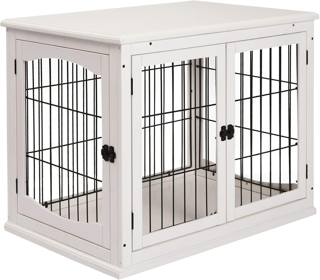 26-inch Durable Heavy-Duty Solid Premium Engineered Wood Dog End Table with Two Secure Lockable Doors and Expanded Storage Top Shelf White